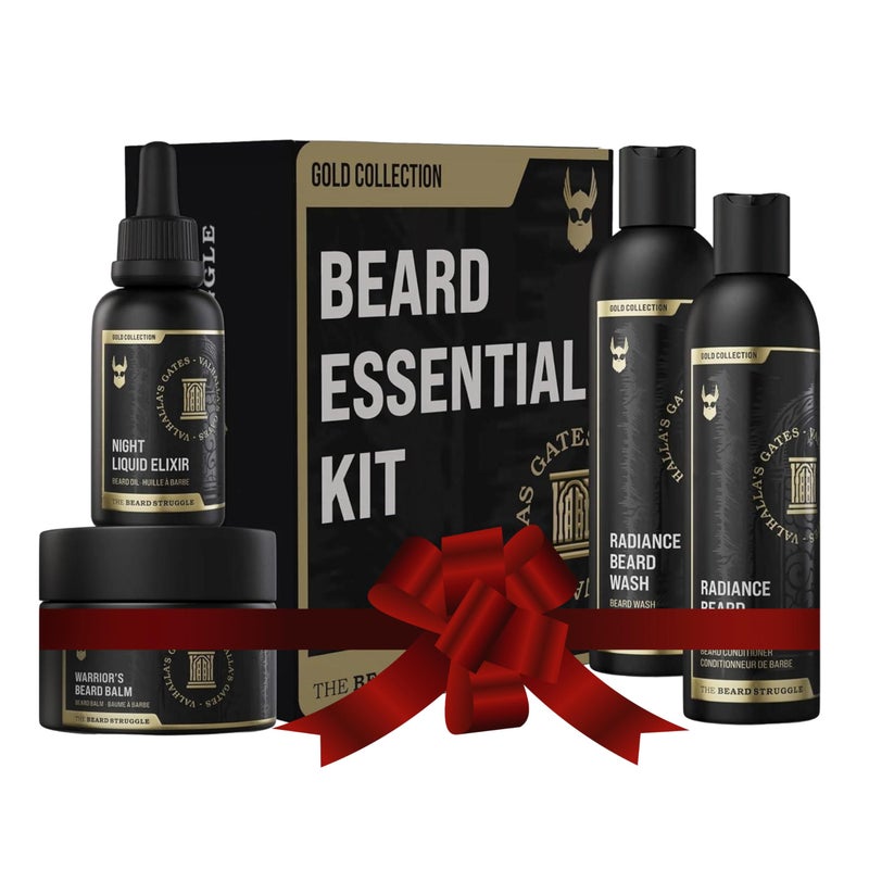 The Beard Struggle Mens Beard Growth Kit  Includes Balm Oil Wash  Conditioner  Gold Collection Valhallas Gates